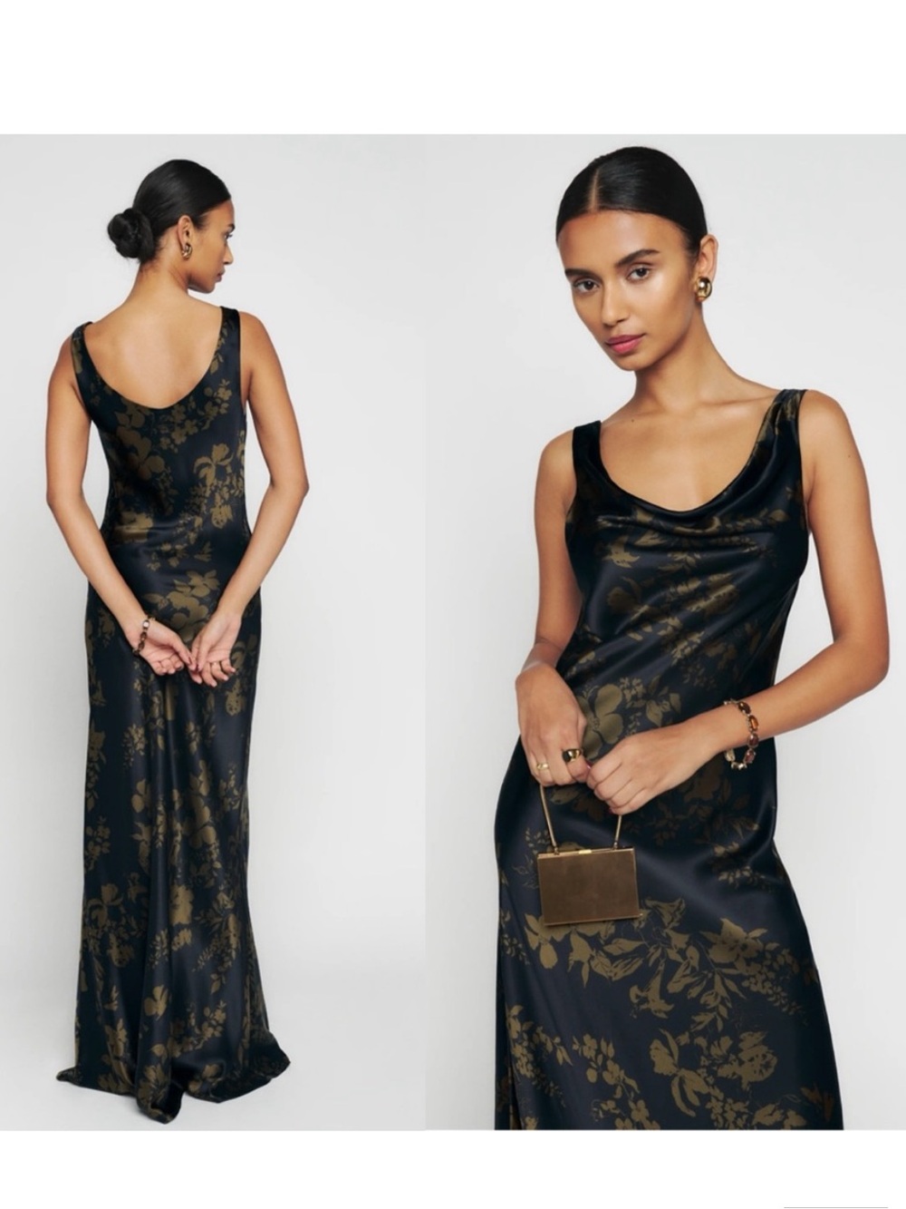 Reformation Annabelle Silk Dress Night Garden black brown Silk Dress 2 NWT